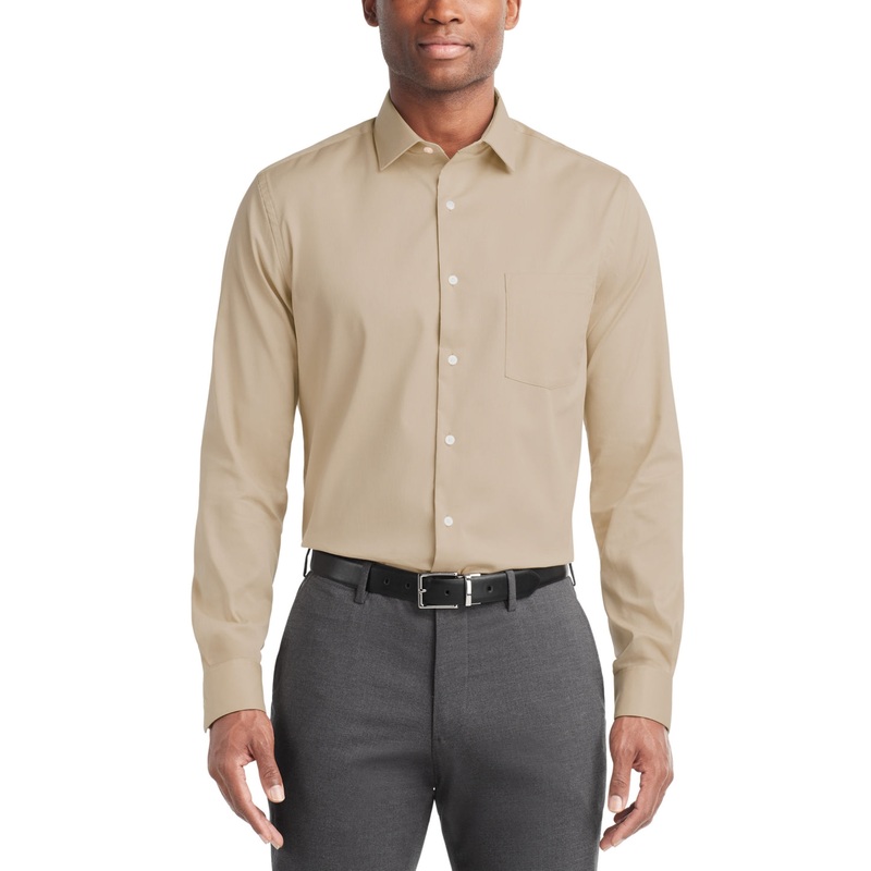 Van Heusen Mens Regular Fit Button Down Shirt Buff 15 15.5 34 35