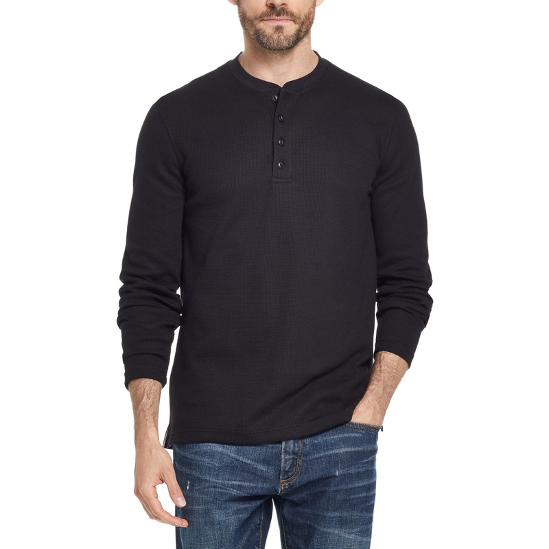 Weatherproof Vintage Men's Long Sleeve Henley T Shirt Black Small