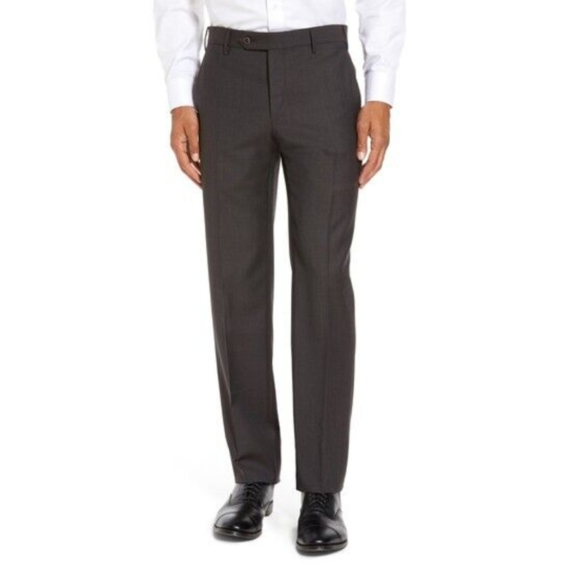 Zanella Regular Fit Parker Flat Front Sharkskin Wool Dress Pants Size 38 Brown