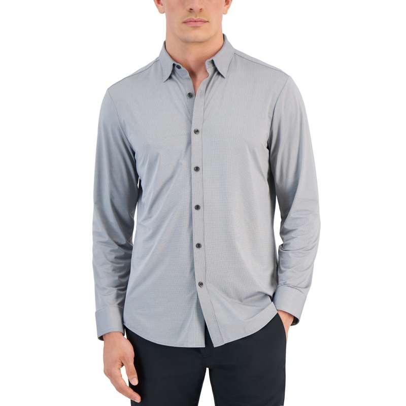 Alfani Men's Alfatech Yarn Dyed Long Sleeve Button Down Shirt Bright White XL