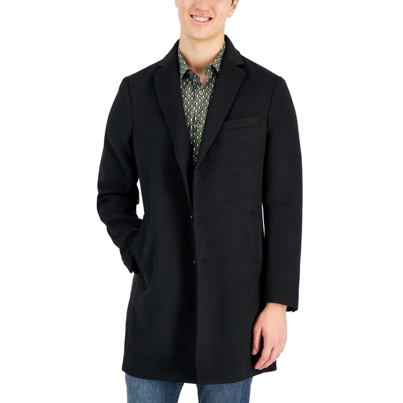Alfani Men's Bruno Overcoat Button Coat Jacket Black Large