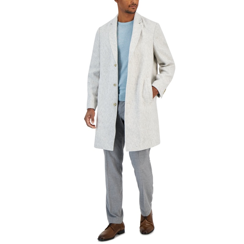Alfani Men's Bruno Regular Fit Textured Overcoat Jacket Vanilla Ice White Large