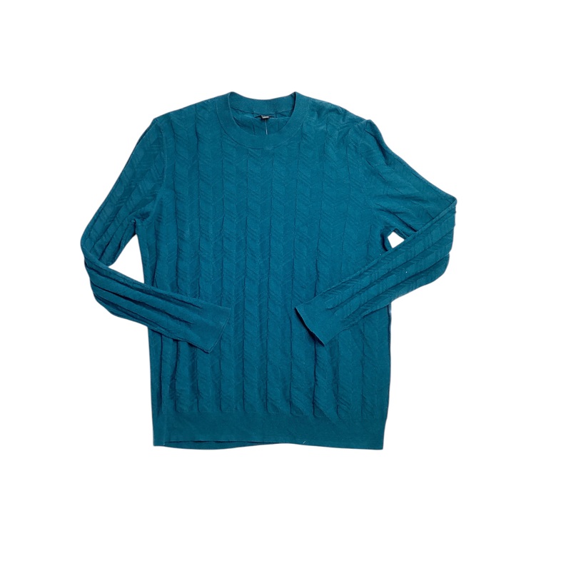 Alfani Men's Textured Chevron Long Sleeve Crewneck Sweater Blue Gem Large