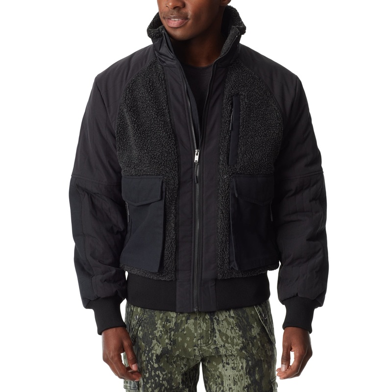 Bass Outdoor Men's Mixed Media Full Zip Bomber Jacket Coat Caviar Black XL