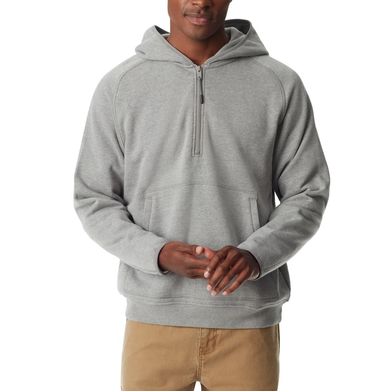 Bass Outdoor Men's Quarter Zip Long Sleeve Hoodie Sweatshirt Gargoyle Grey Large