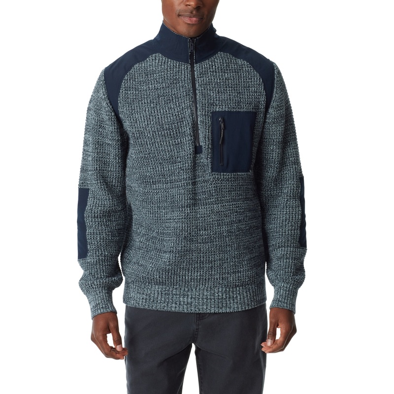 Bass Outdoor Men's Quarter Zip Long Sleeve Patch Sweater Blue Multi Large
