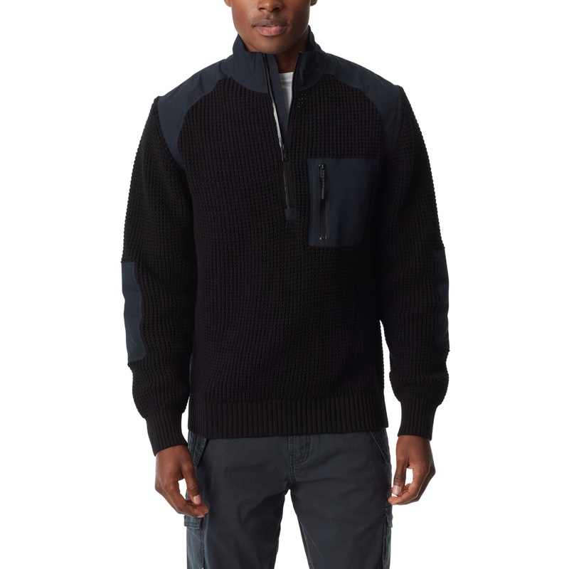 Bass Outdoor Men's Quarter Zip Long Sleeve Pullover Patch Sweater Black Grey  XL