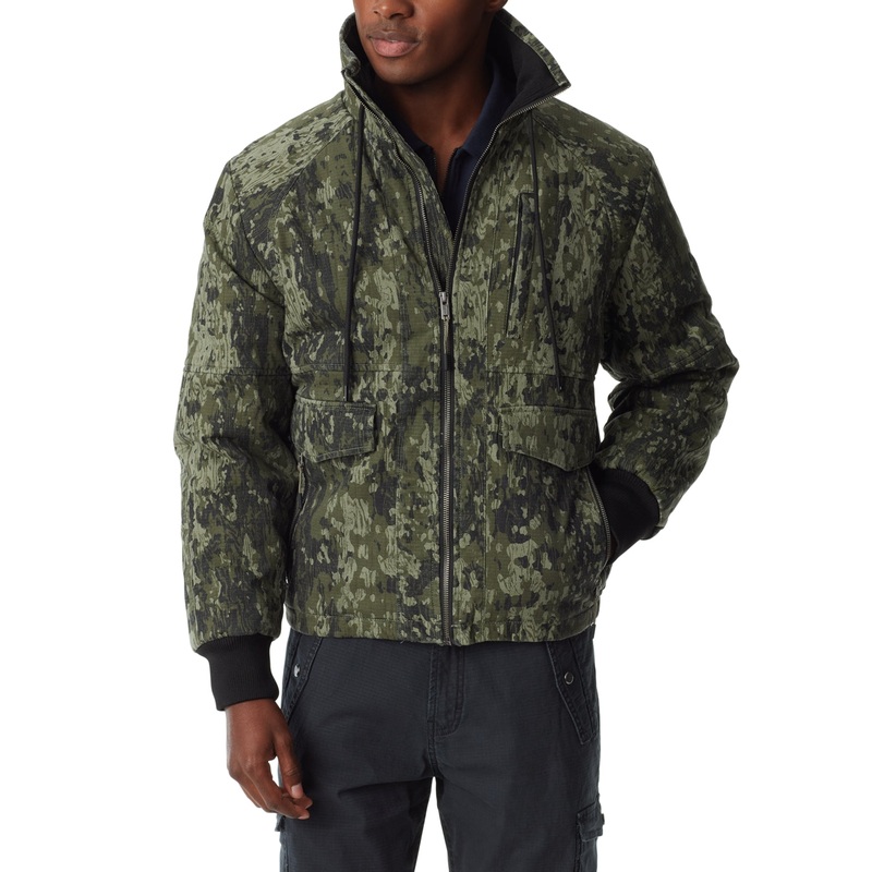 Bass Outdoor Men's Quilted Zip Front Bomber Jacket Coat Green Bark Camo Medium
