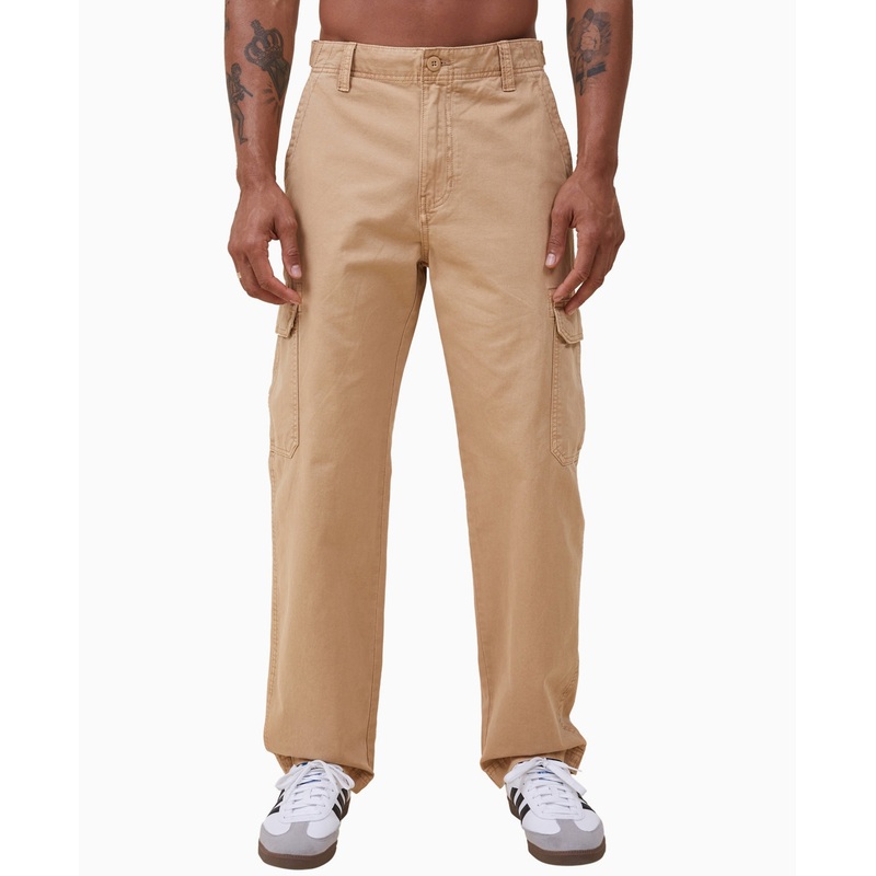 Cotton on Men's Tactical Cargo Pants Yellow Vintage Mustard Twill 38 x 32