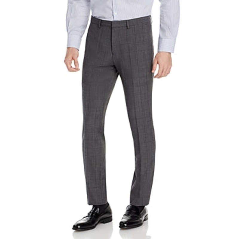 Hugo Boss Mens Extra Slim Fit Hesten Plaid Suit Dress Pants Dark Grey 32 x 31