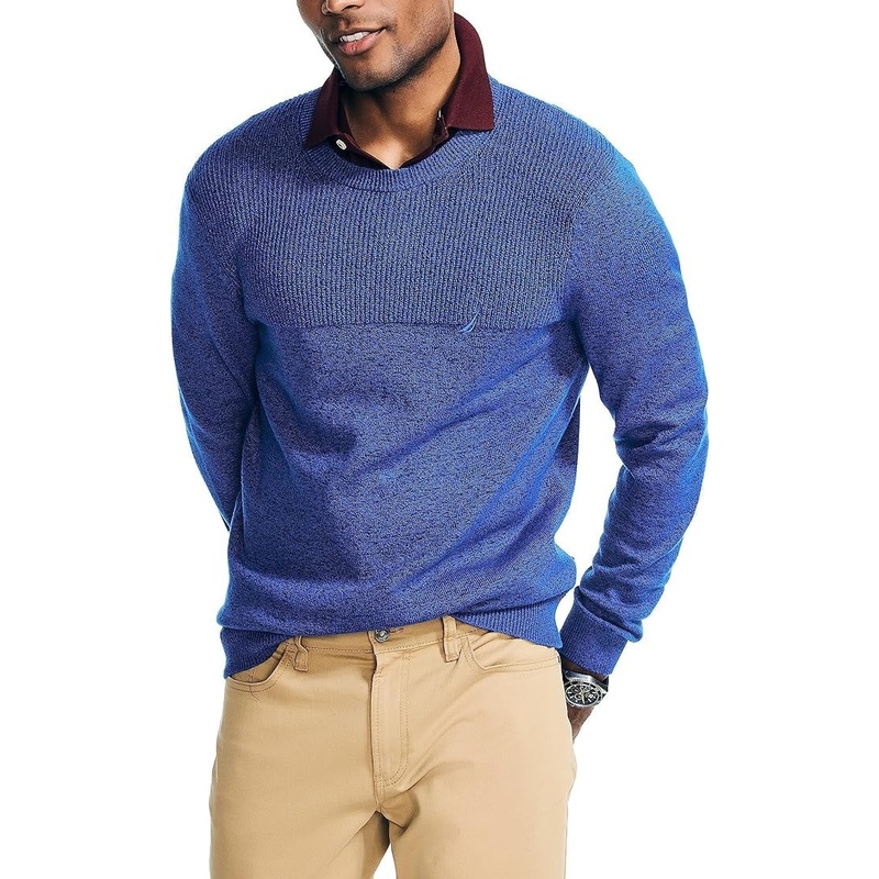 Nautica Men's Textured Knit Crewneck Sweater Bright Cobalt Blue Large