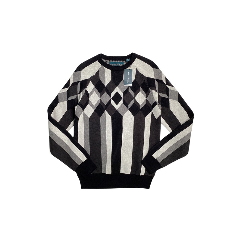 Perry Ellis Mens Color Block V Neck Sweater Black White XXL