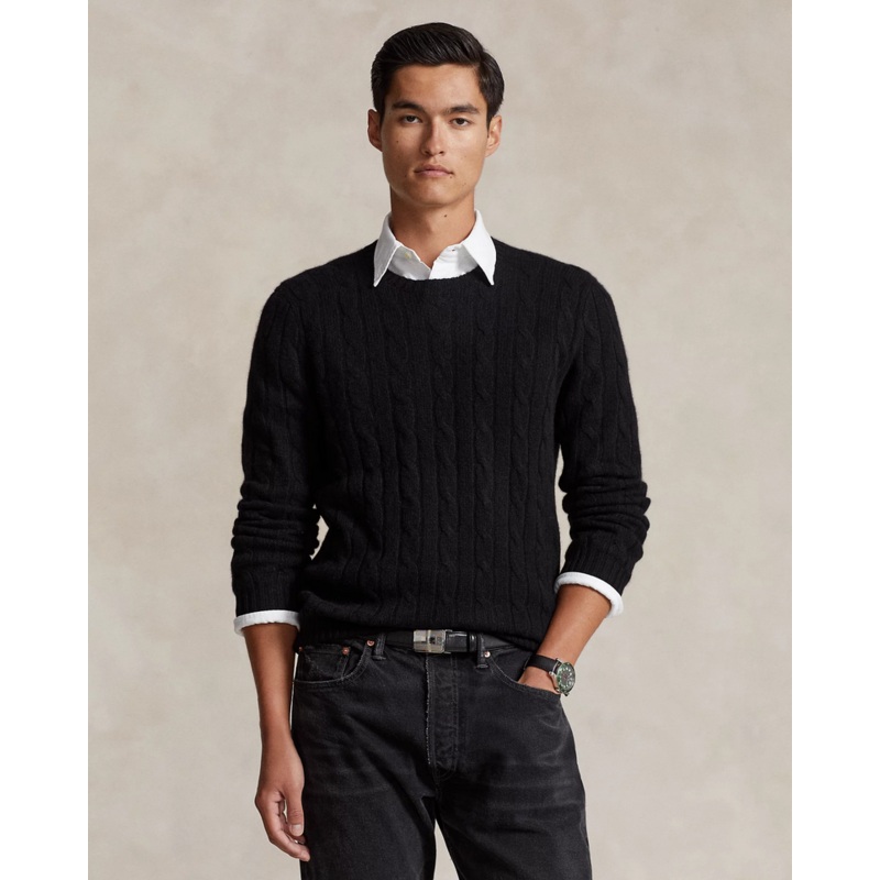 Polo Ralph Lauren Mens Cashmere Cable Knit Crewneck Sweater Medium Black