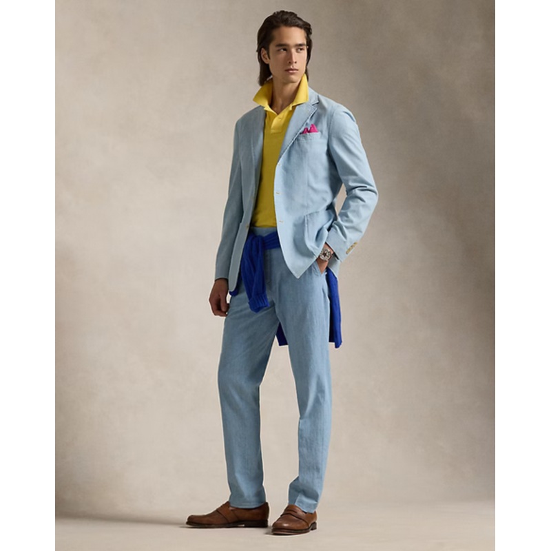 Polo Ralph Lauren Mens Chambray Slim Fit Suit Jacket Sport Coat Blue 42R