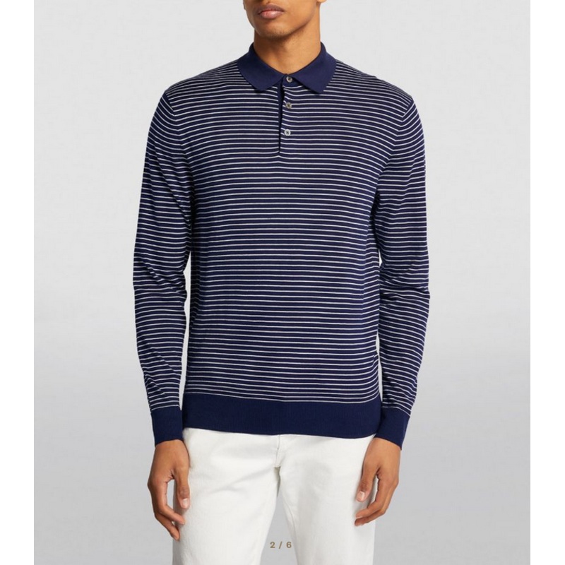 Polo Ralph Lauren Mens Striped Regular Fit Polo Collar Sweater Blue White XXL