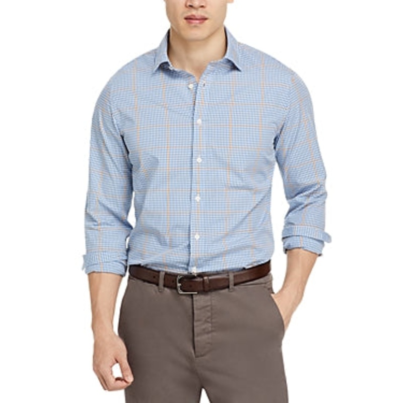 The Men's Store Mens Casual Stretch Slim Fit Shirt Blue XL