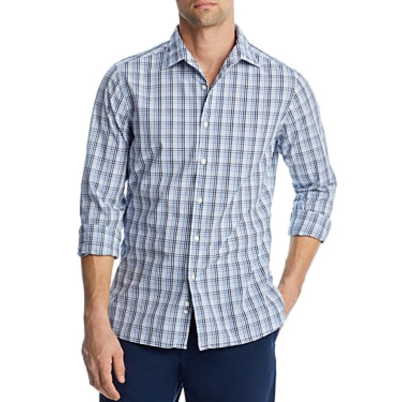 The Men's Store Plaid Slim Button Down Shirt Blue XL