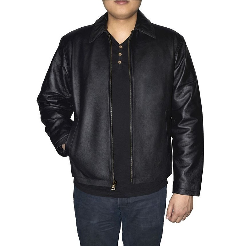 Victory Sportswear Mens Retro Leather Jacket Coat Black Large