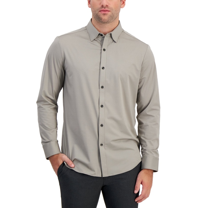Alfani Men's Alfatech Yarn Dyed Long Sleeve Button Down Shirt Grey Small