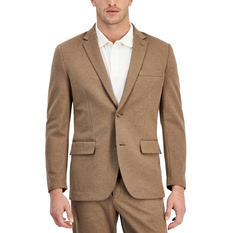 Alfani Men's Modern Fit Heathered Knit Sport Coat Blazer Soft Mulch Brown Small