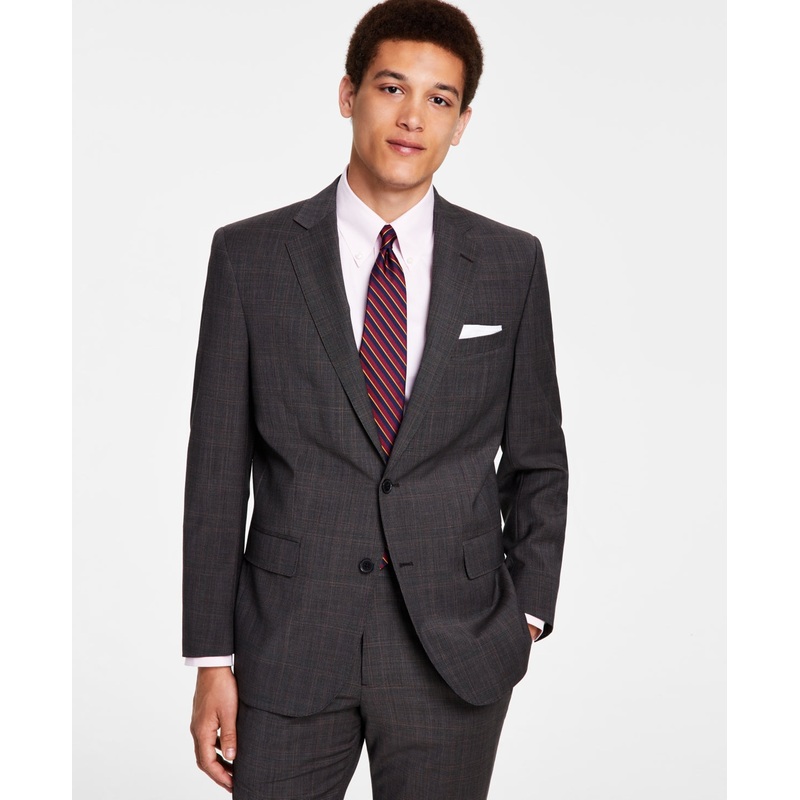 B by Brooks Brothers Men Classic Fit Sport Coat Blazer Brown Plaid 46R