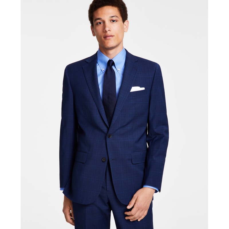 B by Brooks Brothers Mens Classic Fit Pinstripe Sport Coat Blazer Blue Plaid 44L