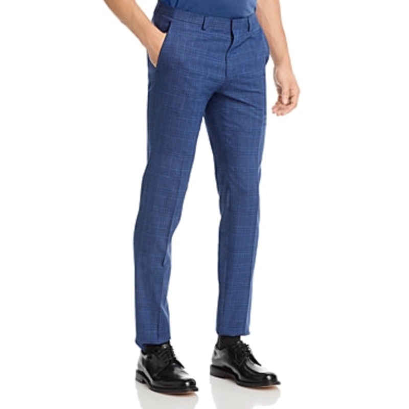Hugo Boss Mens Hesten Tonal Plaid Extra Slim Fit Suit Dress Pants Blue 34 x 32