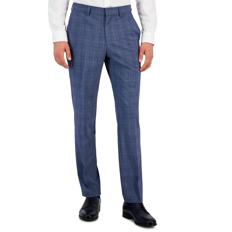 Hugo by Hugo Boss Men's Modern Fit Plaid Suit Dress Pants Blue Plaid 32 x 32