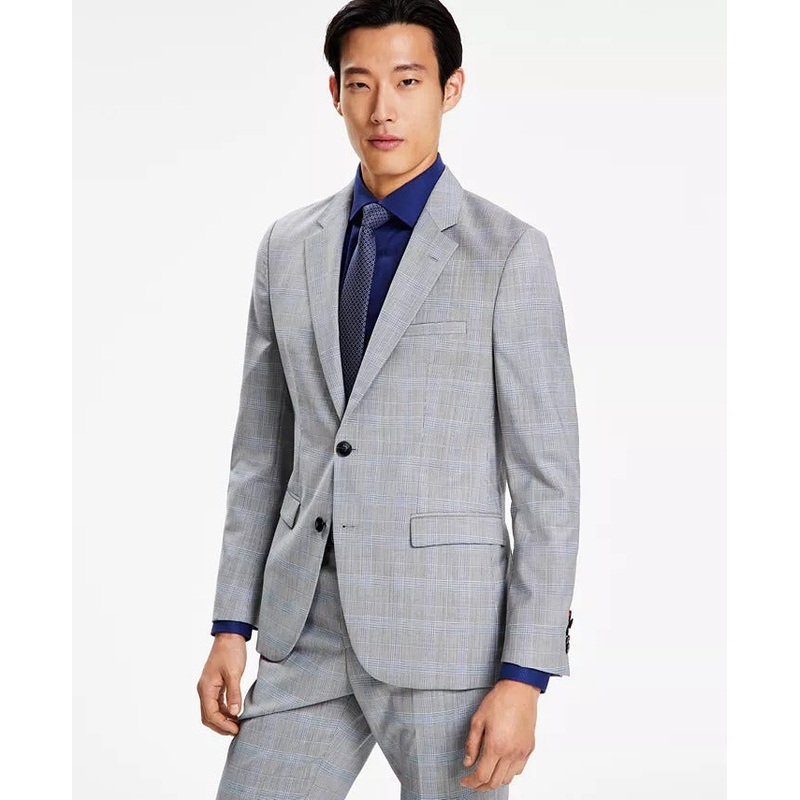Hugo by Hugo Boss Men's Modern Fit Plaid Wool Sport Coat Blazer Grey Plaid 40R