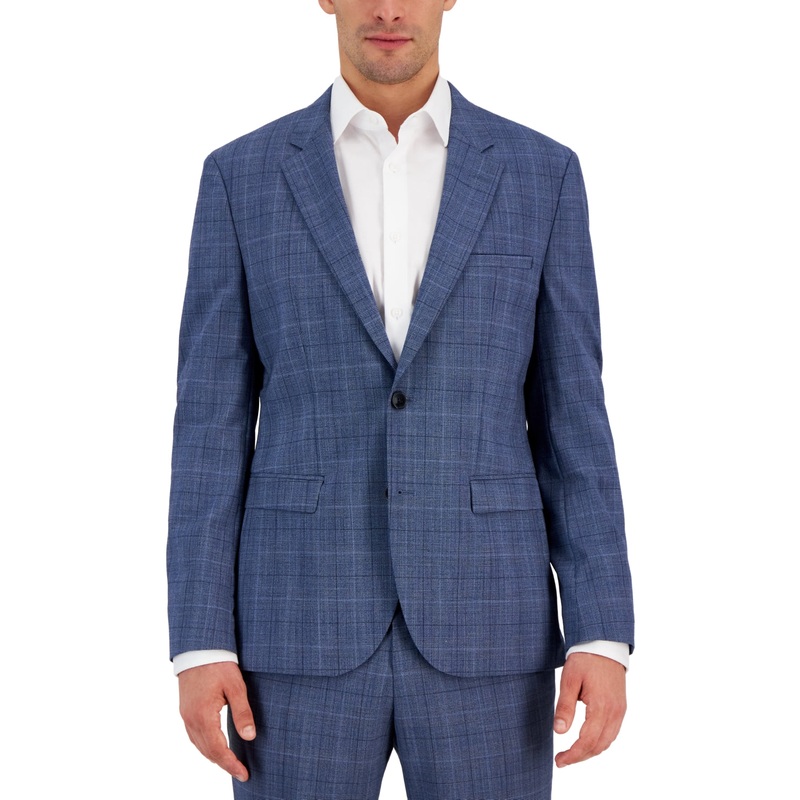 Hugo by Hugo Boss Men's Modern Fit Wool Blend Sport Coat Blazer Blue Plaid 38R