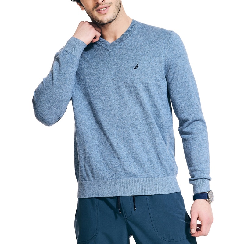 Nautica Men's Navtech Classic Fit Soft V Neck Sweater Deep Anchor Blue XL