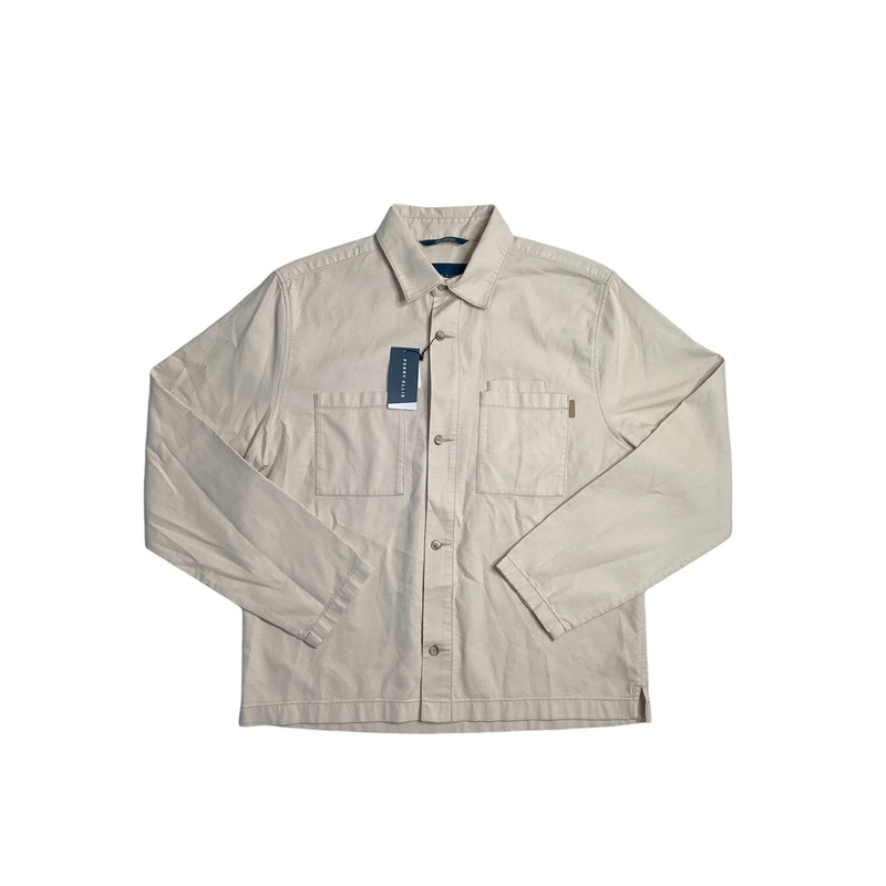 Perry Ellis Mens Button Down Shacket Coat Jacket Beige Small