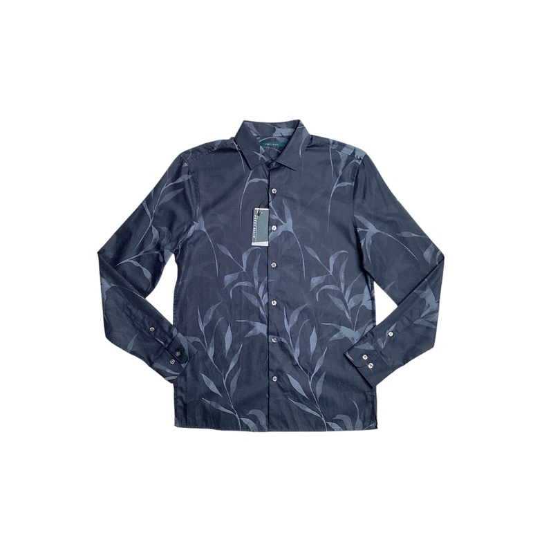 Perry Ellis Mens Floral Button Down Shirt Navy Blue Large