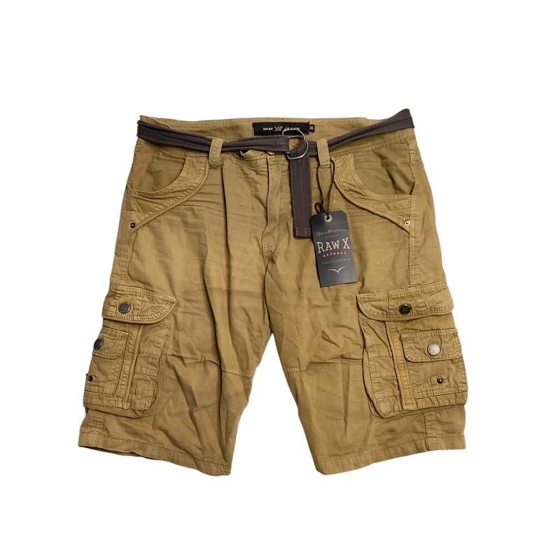 RAW X Men's Belted Double Pocket Cargo Shorts New Khaki Size 34