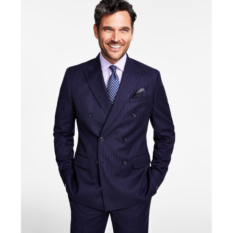 Tallia Men's Slim Fit Pinstripe Double Breasted Sport Coat Blazer Navy Blue 40S