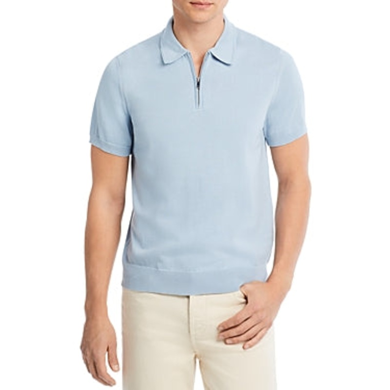 The Men's Store Zip Placket Polo Shirt Light Blue Medium
