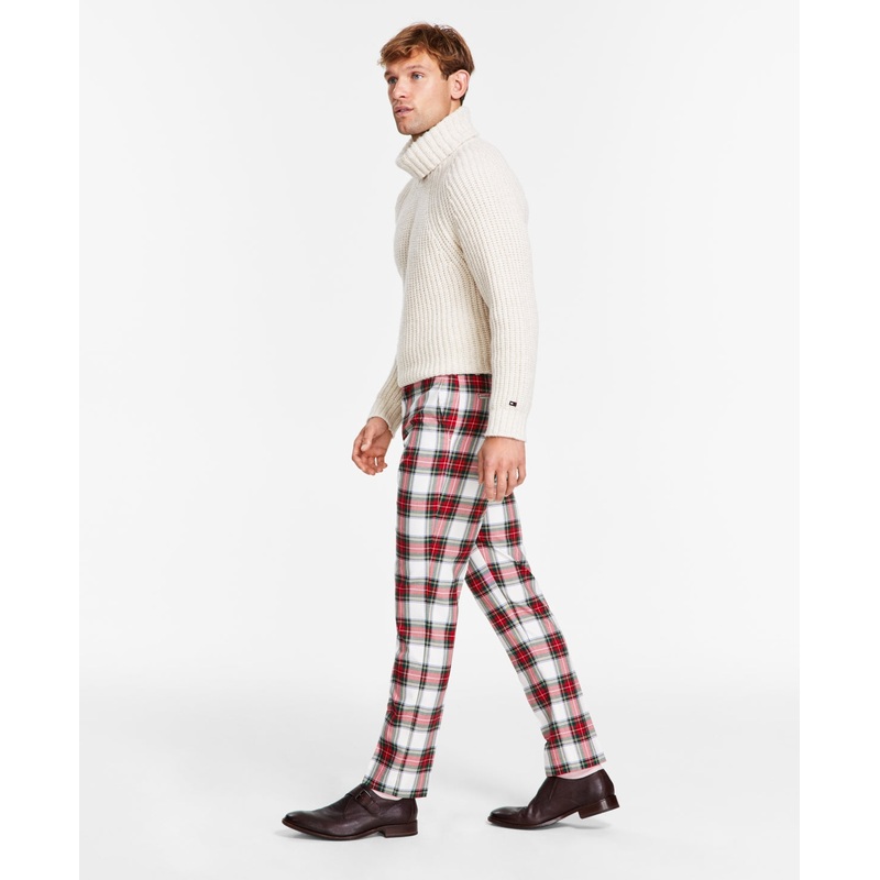 Tommy Hilfiger Men's Modern Fit Stretch Performance Pants Red White 33 x 30