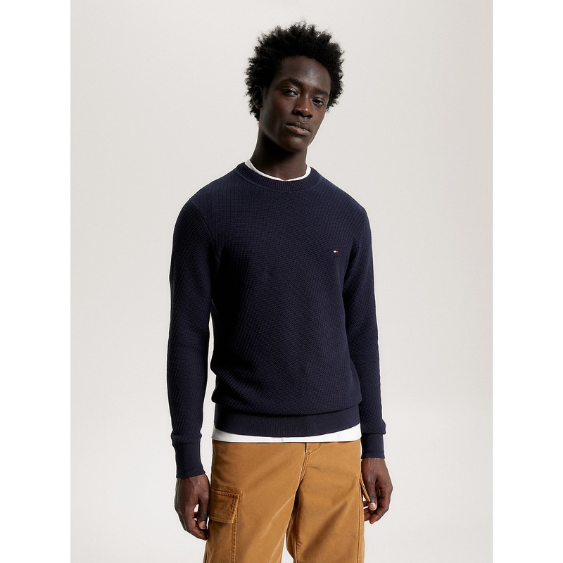 Tommy Hilfiger Men's Rectangle Stitch Crewneck Sweater Desert Sky Blue XXL