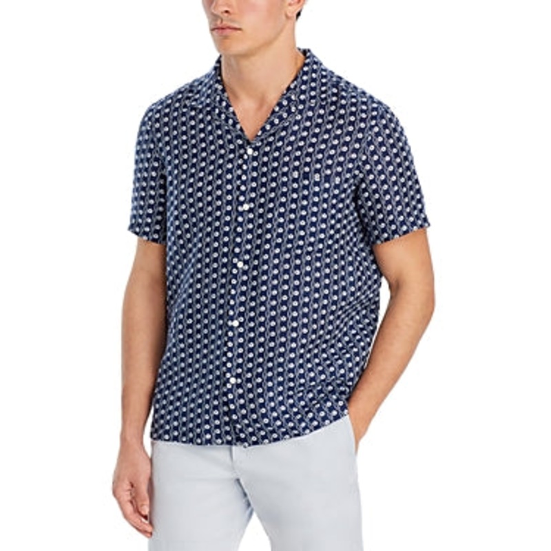 Vineyard Vines Mens Short Sleeve Printed Cabana Button Down Shirt Blue Small
