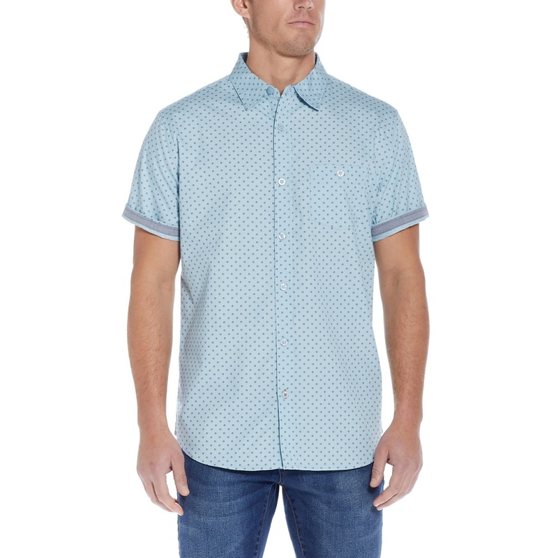Weatherproof Vintage Men's Poplin Short Sleeve Button Down Shirt Blue Small