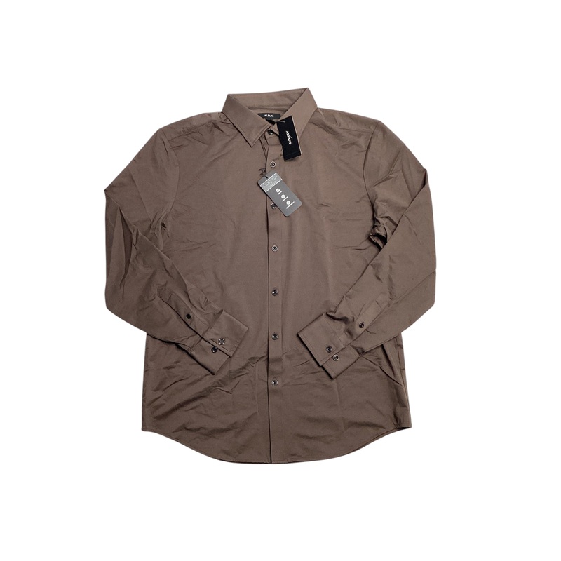 Alfani Men's Alfatech Yarn Dyed Long Sleeve Button Down Shirt Seed Brown Medium