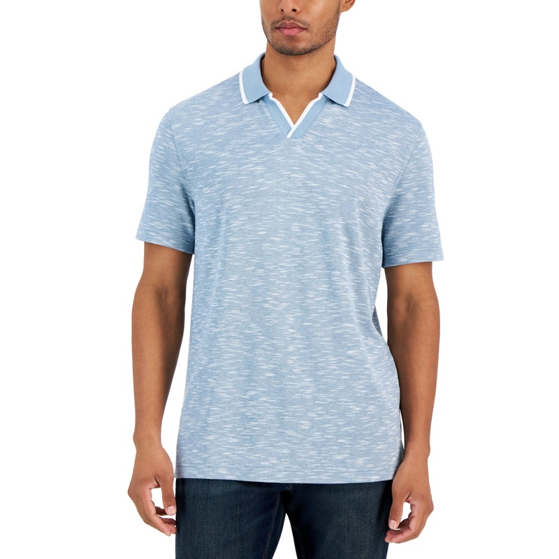 Alfani Men's Johnny Collar Short Sleeve Polo Shirt Deep Patina Blue 2XL