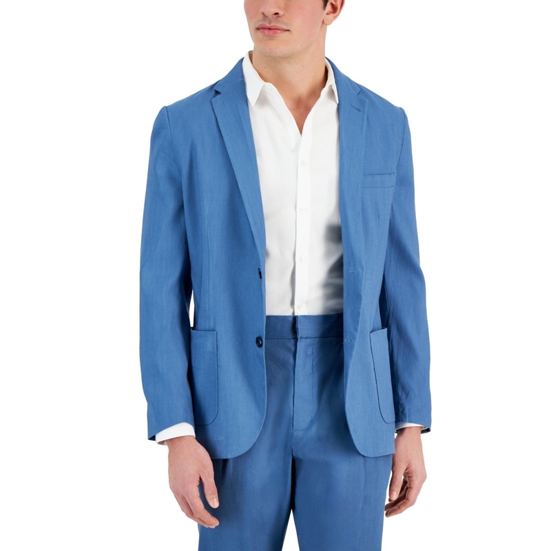 Alfani Men's Linen Blend Stretch Blazer Sport Coat XXL 2XL Blue