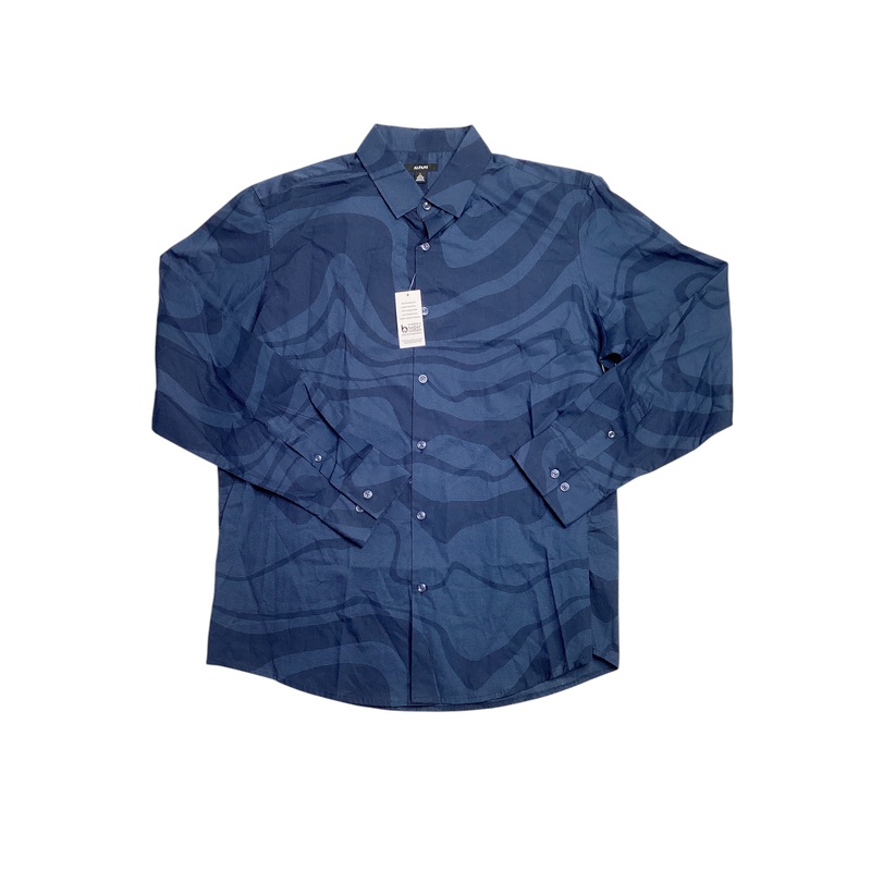 Alfani Men's Ocean Wave Regular Fit Printed Button Down Shirt Navy Steel Large