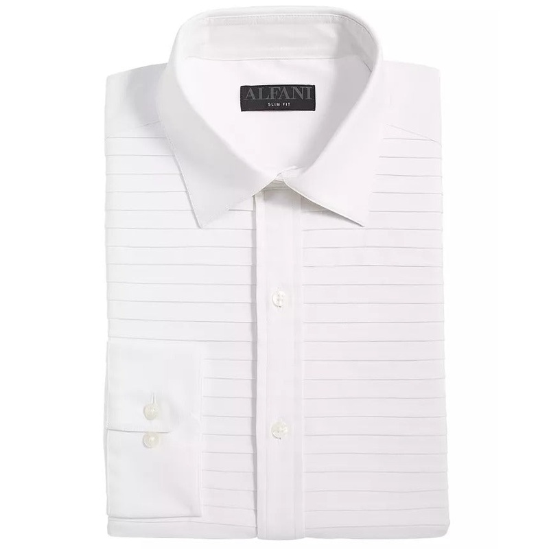 Alfani Men's Slim Fit Horizontal Pleated Panel Formal Shirt White 15 15.5 32 33