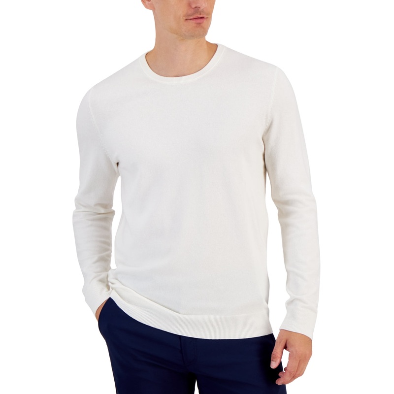 Alfani Men's Solid Crewneck Sweater Vanilla Ice White 2XL