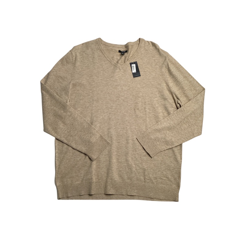 Alfani Men's Solid V Neck Cotton Sweater Twill Heather Beige Large