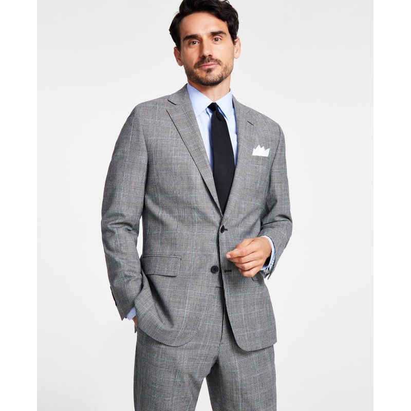 B by Brooks Brothers Men's Classic Fit Wool Blend Suit Jacket Grey Plaid 40S