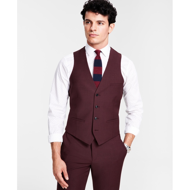 Bar Iii Men's Slim Fit Solid Suit Vest Burgundy Red Medium