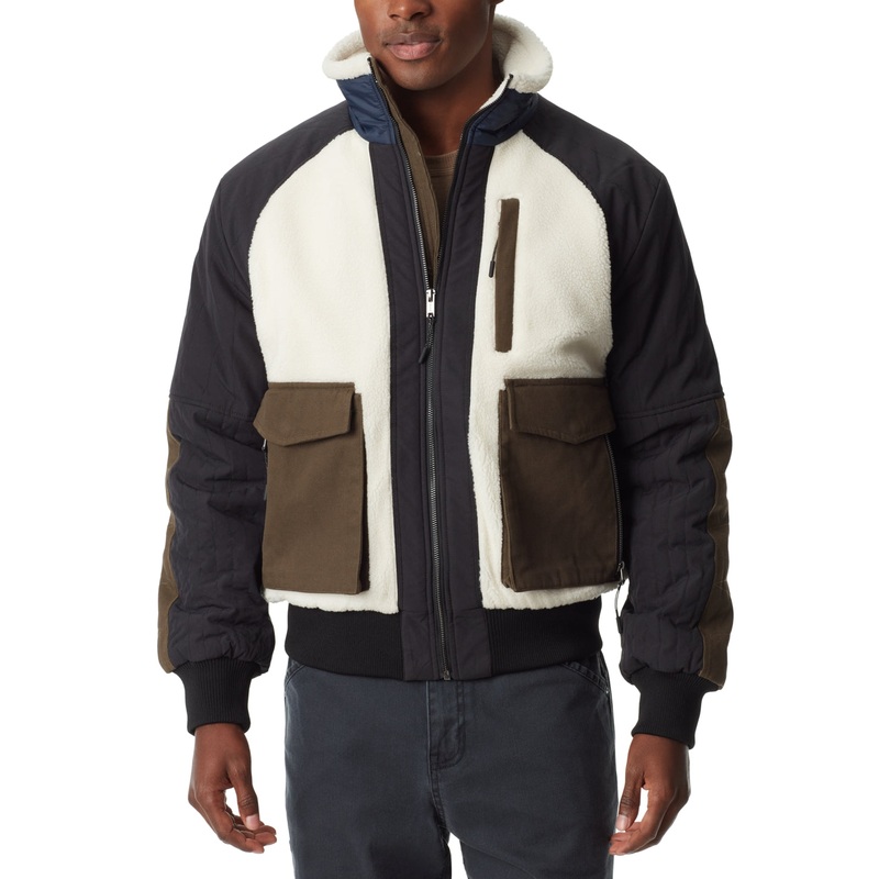 Bass Outdoor Men's Mixed Media Full Zip Bomber Jacket Coat Antique White Large